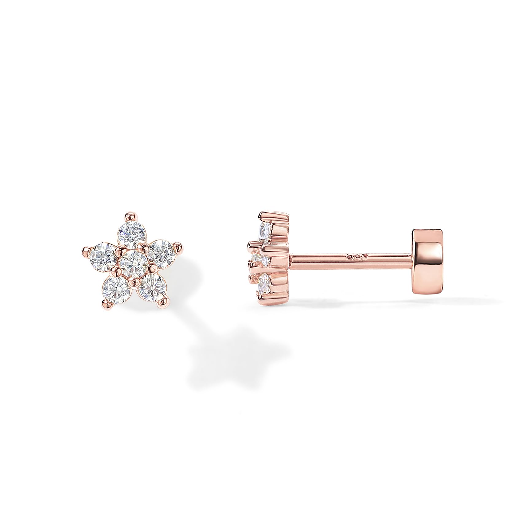 PAVOI 14K Gold Plated Solid 925 Sterling Silver Post Flat Back Stud Earrings for Women | Cartilage Helix Piercing | Cubic Zirconia Earrings