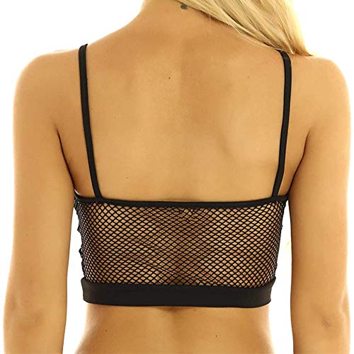 ZUYPSK Womens Camisole Deep U Neck Sheer Mesh Bra See Through Bralette Crop Tops Vest Dancing Music Festival Clothes Clubwear (Black, Medium) - Image 4