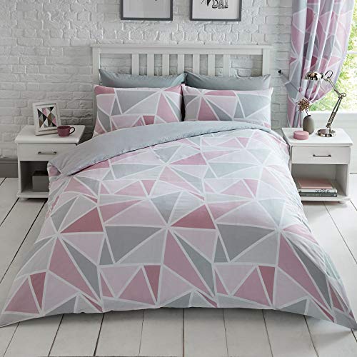PriceRightHome Metro Geometric Triangle Juego de Cama Individualu00a0u0096u00a0Rosa/Gris