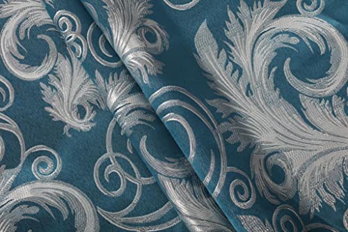 Glory Rugs Jacquard Luxury Window Panel Set Turquoise Silver Curtain With Attached Valance And Backing Bedroom Living Room Dining 110X84 Inches Each Jana #TOP2
