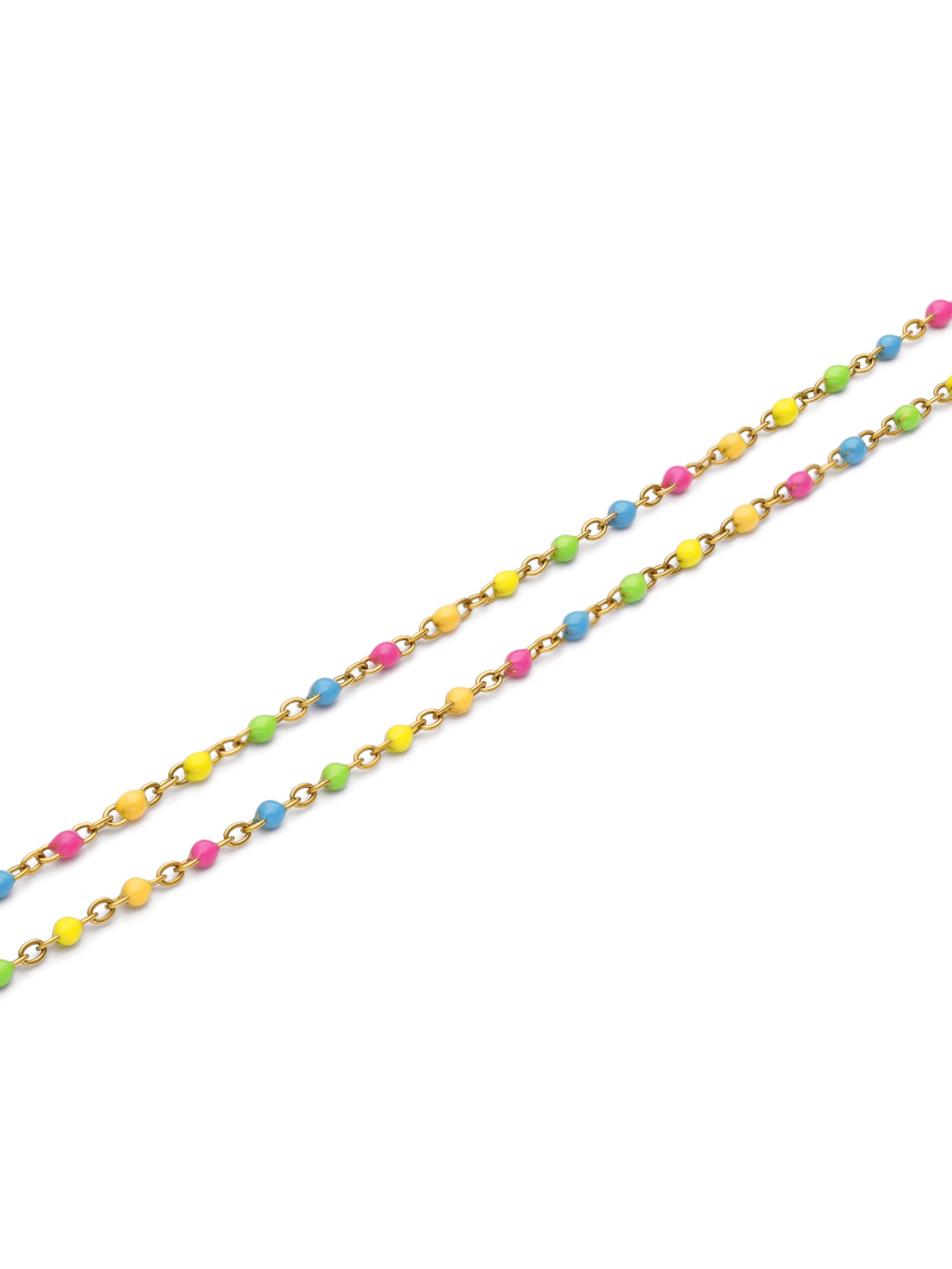SINGULARU - Tobillera Doble Dots Neon Enamel. Acero con Baño en Oro de 18 Kt y Enamel. Joyas Para Mujer.