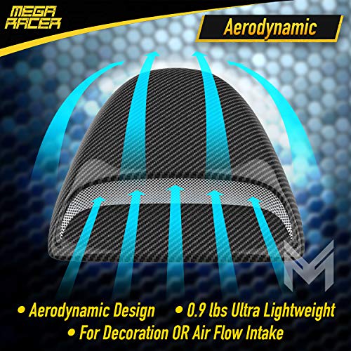 Mega Racer Printed Carbon Fiber Hood Scoop - Front Hood Vent Cover For Decorative Or Air Flow Intake, Aero Dynamic, Universal Fit For Cars, Pickup Trucks, Suvs, Exterior Automotive Accessory, 1 Piece #TOP1