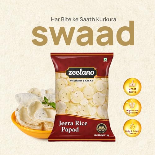 Image of Zeelano Jeera Rice Papad, Traditional Indian Fryums, Ready to Fry Crispy Snack, 500g, Vegetarian