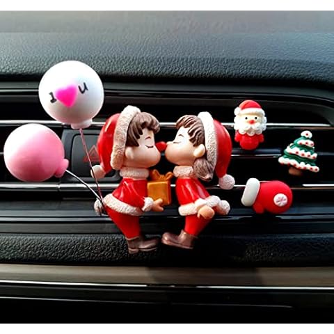 Christmas Car Decorations Interior Accessories, Cute Car Air Fresheners Vent Clip for Women, Christmas Tree Santa Couple Girl Boy Car Essential Oil Diffuser Vent Accessories Cover