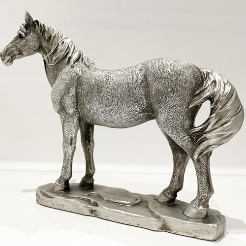 Cheval argenté en résine Reflection : sculpture d'exception pour salon - 3