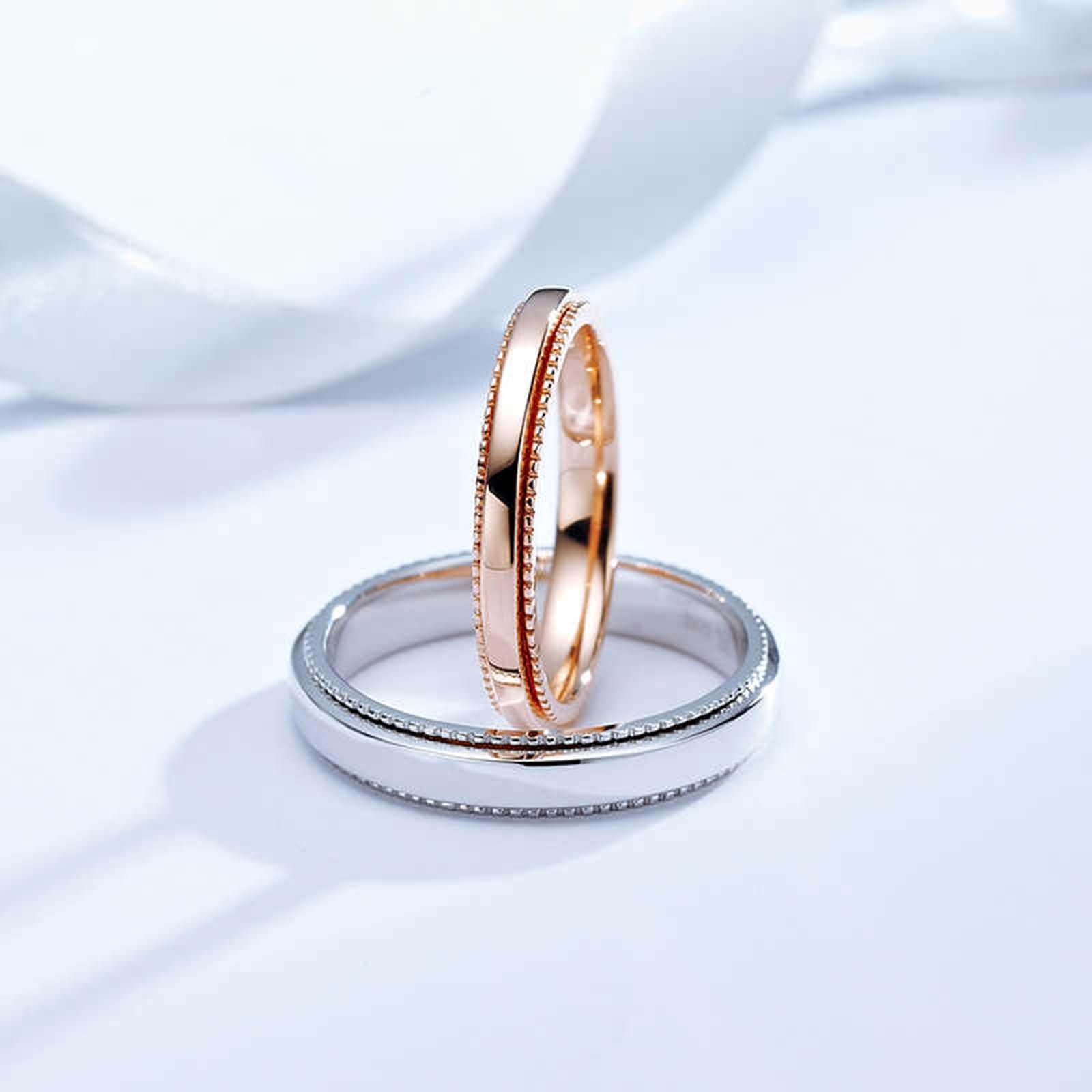 Coppia Anelli Fidanzamento Oro Rosa 9 K / 14 K / 18 K, Rotondo Lucido, Anelli Matrimonio Oro Rosa Uomo Donna