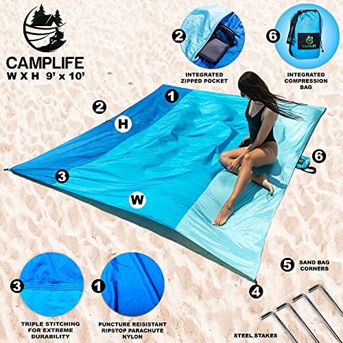 Sand Free Beach Blanket - Extra Large 10' x 9' Beach Mat for 7 Adults - Oversized Sand Proof Picnic Blanket for Travel… - Image 3