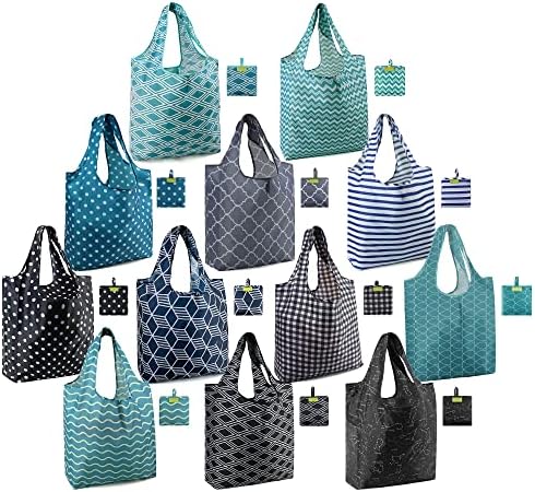 BeeGreen Geometry Reusable Grocery Bags Bulk 12 Pack Reusable Shopping Bags Extra Large 50LBS Heavy Duty Ripstop Nylon Foldable Tote Bags Machine Washable Polyester with handles for wholesale