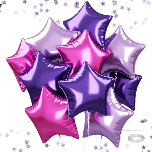 Star Foil Balloons 18 Inches Purple Pink Balloons for Helium 10 pcs Birthday Foil Balloon Purple Pink Star Shaped Balloon for Women Girl Birthday Graduation Anniversary Party Decorations