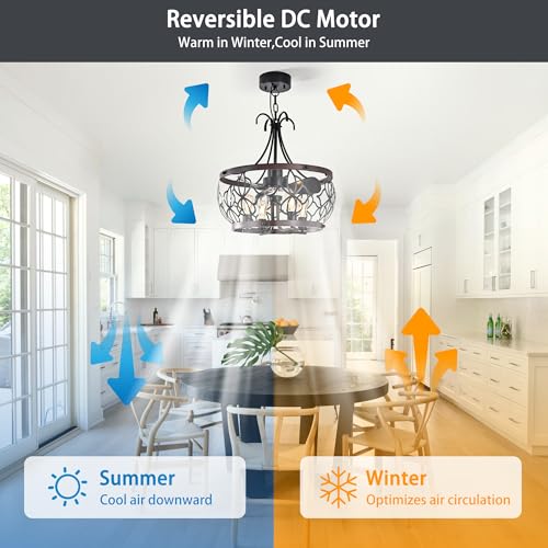 Image of Garwarm 21 inch Caged Ceiling Fan with Light and Remote, Industrial Fandelier