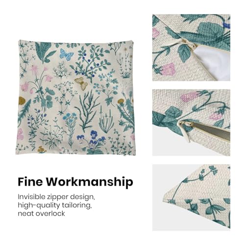 Image of AEIOAE Spring Pillow Covers 24x24 Inch Set of 2,Blue Teal Wild Flower Plant Throw Pillows Case,Seasonal Floral Outdoor Decorative Square Linen Farmhouse Decor Cushion Covers for Home Sofa Bed Couch
