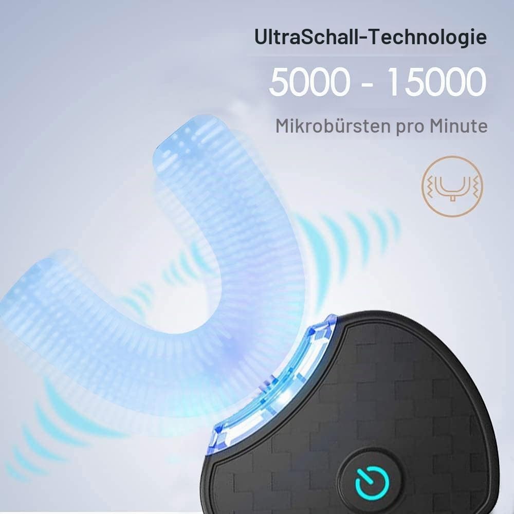Ultraschall Zahnbürste, 360° Automatische Ultraschall Elektrozahnbürste, Elektrische Automatische Zahnbürste mit Timer, Elektrische Schallzahnbürste für Erwachsene (Schwarz)