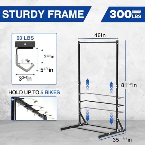 Yes4All Freestanding Bike Storage Rack, 300 Lbs 5 Levels Sturdy Steel Vertical Bike Rack, Bike Racks for Home and Garage Organizer, Indoor/Outdoor Bike Storage Rack