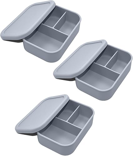Caja Bento de silicona de 3 piezas, juego de 3 recipientes de silicona para almacenamiento de alimentos con divisor y tapa dura, sin BPA, apto para