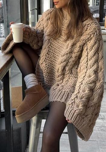 NRTHYE Women's Oversized Cable Knit Sweater Tops Loose Long Sleeves Crewneck Chunky Slouchy Baggy Pullover Sweaters2