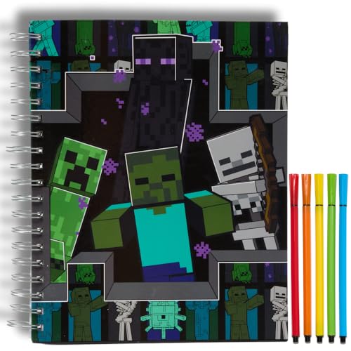 Minecraft Sketchbook for Kids with Washable Markers, 86 Blank Pages Spiral Bound, Green