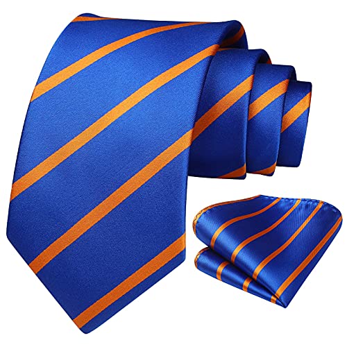 Image of HISDERN Stripe Tie Mens Ties with Pocket Square Set Classic 3.4'' Silk Formal Necktie Handkerchief for Business Wedding