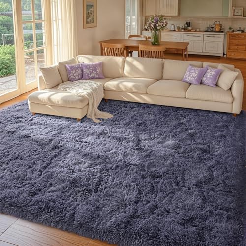 8x10 Area Rugs for Living Room Fluffy,Plush Soft Fuzzy Carpet Non Slip for Girls Bedroom Nursery Kids Girlie Elegant Home Decor Aesthetic,Dark Purple