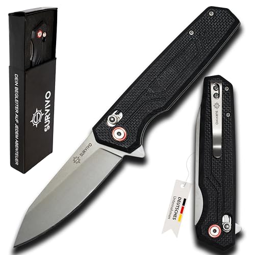 SK1 Klappmesser - Taschenmesser aus D2-Stahl mit Titan-Beschichtung & G10 Griff - Outdoor Einhandmesser für Survival, EDC, Alltag & Abenteuer - (G10 Schwarz)