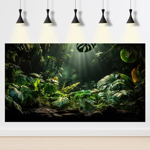 Image of Tropical Leaf Aquarium Background Green Palm Leaves Fish Tank Background Nature View Sunrays Jungle Leaf Reptile Tank Backgrounds Misty Rainforest Plants Reptile Enclosure Backgrounds 72x16in