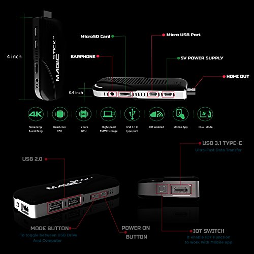 Image of Magicstick The Best Intel PC Stick, Powerful Full Featured Computer with Windows10 And Android OS Preloaded, Type-C, Metal Case, (Black)