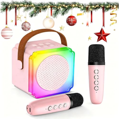 Mini Karaoke Machine for Kids, 2025 TOP Toy Gift Idea Karaoke Speaker for Girls Boys Ages 3-12+, Portable Singing Player with 2 Wireless Mics for Birthday Christmas, Family Home Party Singing