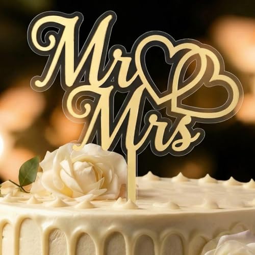 Novabright Acrylic Mr & Mrs Cake Topper Bride and Groom Sign Wedding/Engagement Cake Toppers Decoration Mirror Gold Acrylic Decoration Supplies