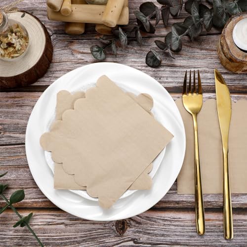 Fuutreo-100-Pcs-Scalloped-Cocktail-Napkins-Thick-Paper-Disposable-Party-Napkins-Beverage-Tissue-for-Wedding-Dinner-Birthday-Supplies-5-x-5-InchesLight-Brown Fuutreo 100 Pcs Scalloped Cocktail Napkins Thick Paper Disposable Party Napkins Beverage Tissue for Wedding Dinner Birthday Supplies 5 x 5 InchesLight Brown
