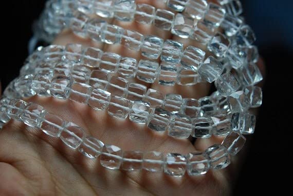 Rock crystal quartz faceted box perles géométriques haut de gamme