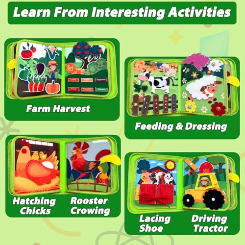 Image of Cobelae Busy Book for Toddlers 1-3, Montessori Toys for 1 Year Old | Busy Board Quiet Activity Books,Travel Toys for Kid,Soft & Durable Felt Material,Fine Motor & Cognitive Development