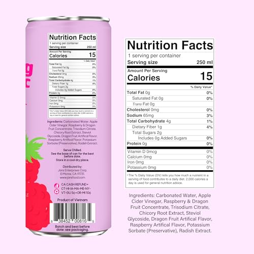 Image of Jans Sparkling Prebiotic Soda Beverage - Dragonfruit & Raspberry 8.4 Fl Oz (24-Pack) - Low Calorie, NO Added Sugar, Non-GMO Sparkling Fruit Beverage, Gut Health Support