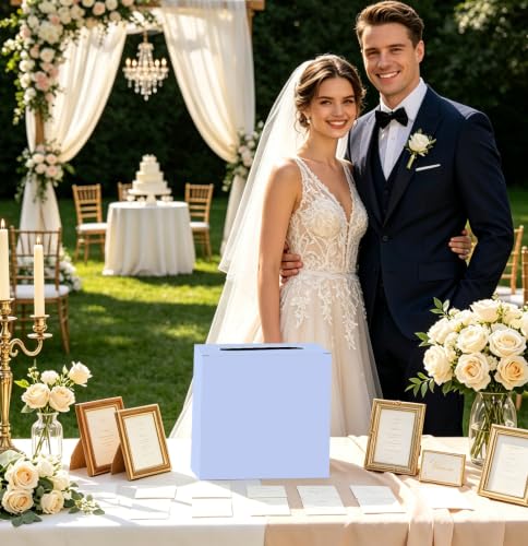 Image of SietDESEO Lavender Card Box for Graduation Large Cardboard Gift Card Box Holder for Wedding Reception Birthday Graduation Baby Shower Raffle Ticket Box with Slot