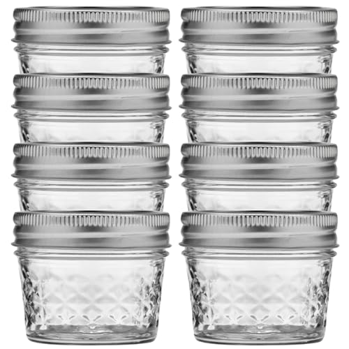 Image of Ball Wide Mouth Quilted Crystal Jelly Jars with Lids and Bands, Used for Canning, Pickling, Juice, Jam, Jelly, Quarter Pint Size (4 Ounce (Pack of 8))