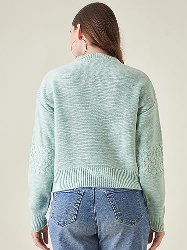 Image of Modeve Self Design Round Neck Casual Women Crop Top Sweater||Winterwear||