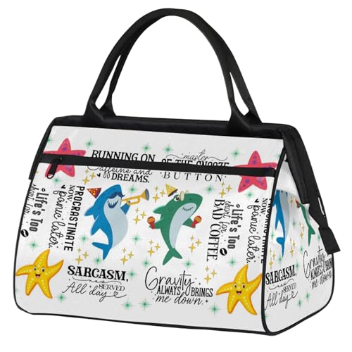 Overnight Weekender Bag for Women Men Cute Animal Shark Waterproof Carry On Travel Duffel Bags with Zipper Lightweight Sports Gym Bag Luggage Workout Handle Bags for Traveling Yoga Camping