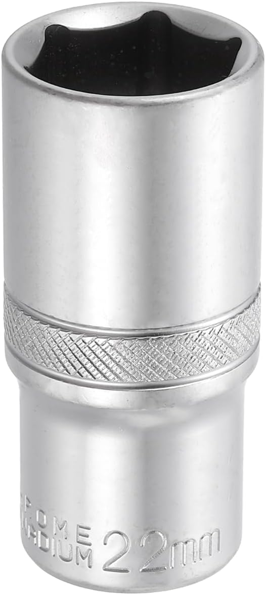 6 Points Deep Socket 3/8" Drive 22mm Deep Metric CR-V Steel Polished Nickel Plating Impact Sockets 64mm / 2.5" Long Flip Sleeve Tool for Home Auto Nuts Bolts Repair