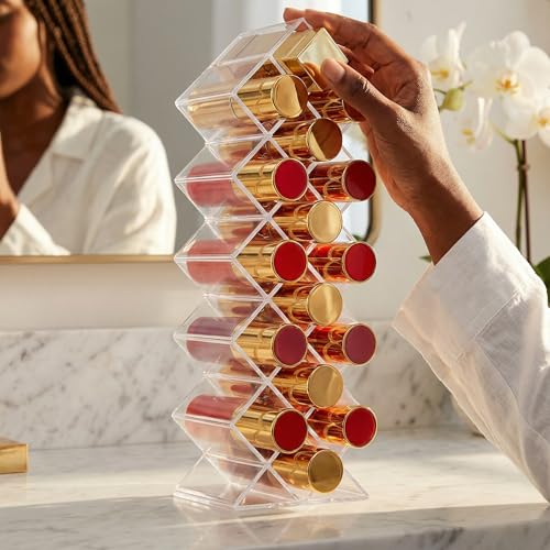 BRRDAQU Lippenstift Organizer 16 Fächer Acryl Lipstick Halter Transparent Lipgloss Behälter Vertikale Aufbewahrung Kosmetik Organizer Makeup für Bad Schminktisch (23x8x6cm)
