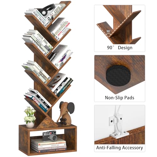 SHEEPAM 9-Tier Tree Bookshelf Floor Standing Narrow Space Storage Bookcase - image 8