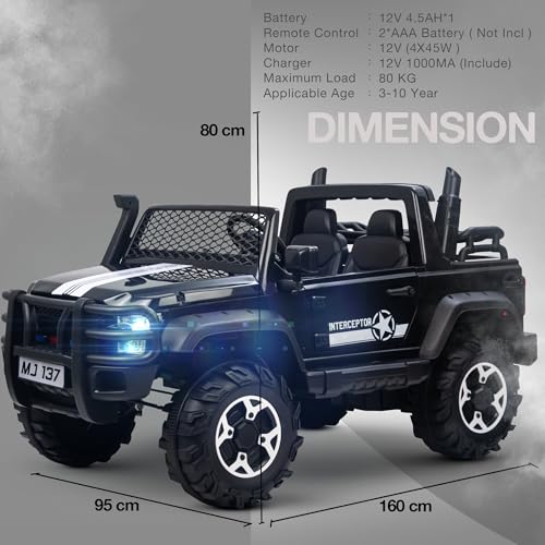Image of Baybee Rampage India's Biggest 4x4 Battery Operated Jeep Car for Kids, 2 Seater Ride On Toy Car with Music & LED Light | Electric Jeep for Kid to Drive 3 to 10 Year, Weight Capacity 80kg (Black)