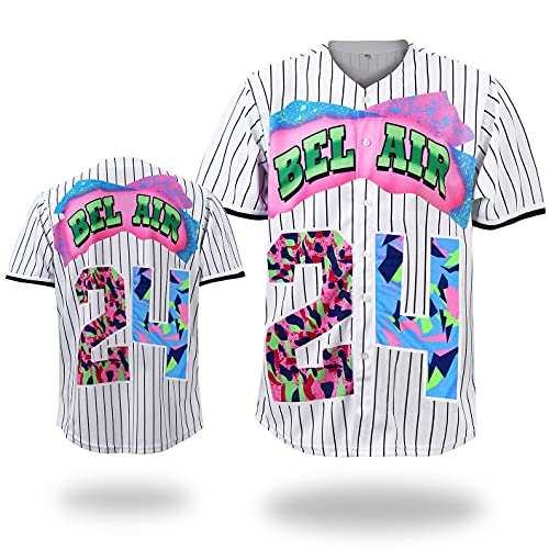 CUTHBERT 90s Clothing for Men and Women, Unisex Hip Hop Bel Air 23 Baseball Jersey, 90s Outfit for Theme Party and Club (24WBLACKs,S)