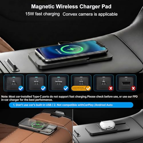 Image of Wireless Charger Car Magnetic Charging pad Fast Wireless Phone Charger Cell Phone Cordless Charging mat Compatible with iPhone 16 /15 /14 /13 /12, Airpods Earbuds(C11MAG)