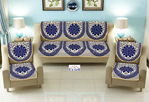 Image of Excell loomtex Presents Drop Sofa Cover of Exclusive Royal Look Velvet Sofa Cover Set of Heavy Fabric 500 TC Floral Design 5 Seater Sofa Cover -|| Set of 6 Piece ||
