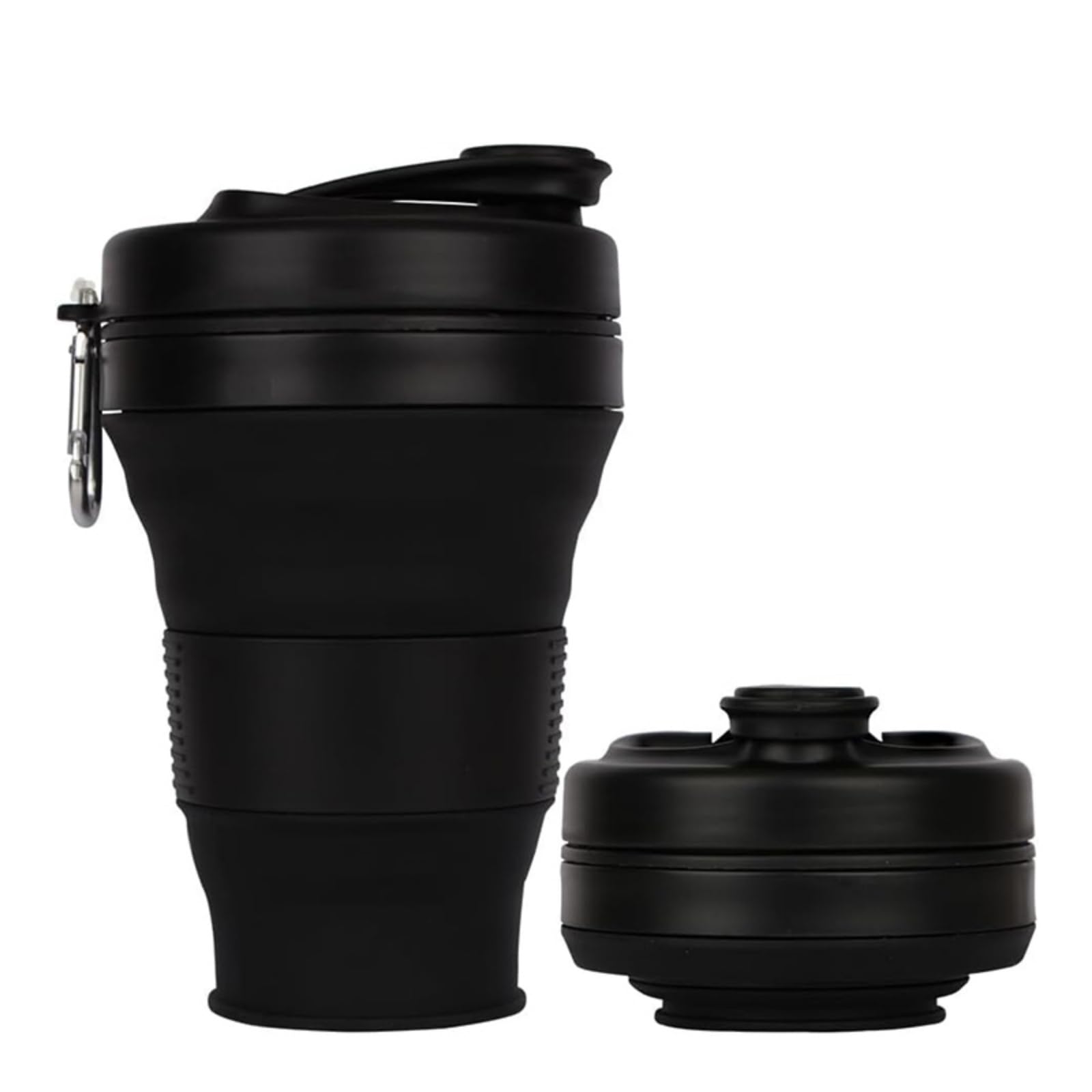 LYY Foldable Travel Mug, Silicone Coffee Cup with Lid, Travel Mug with Straw, Foldable Cup for Hiking, Camping and Office (Black, 600 ml)