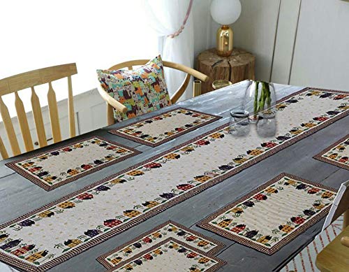 WACO CREATION Kart Export Quality Jacquard Cotton 6 Dining Table Mats with Runner (12.5" x 19", 54" x 13",) -Set of 7, HUT Design-image-13