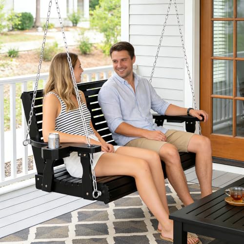 Image of Fortune Candy Wooden Porch Swing 2-Seater, Iron Black, 4 FT Extra Large