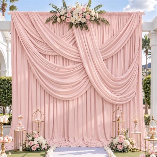 gogoparti 20x12ft Dusty Rose Backdrop Curtain, 4 Panels 5x12ft Thick Wrinkle-Free Polyester Fabric, Professional Photography Background for Wedding, Birthday, Baby Shower, Bridal Shower