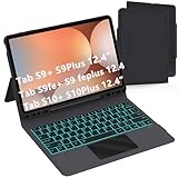 Keyboard Case for Samsung Galaxy Tab S10+/S9 FE+/S9+ Plus 12.4": 7 Colors Backlit Keyboard with Smart Trackpad | Wireless Keyboard Cover with Pen Holder for 12.4 inch Galaxy Tab S10 Plus 5G /S9 Plus