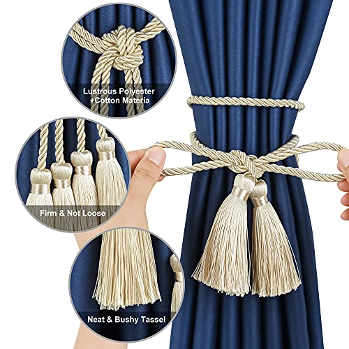 Uniaiseng 4Pcs Curtain Tiebacks Handmade Curtain Rope Holdbacks With Tassel For Home Office Thin Or Sheer Window Drapry Decor-Beige #TOP1