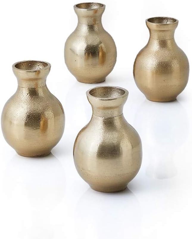 Serene Spaces Living Set of 4 Gold Floral Pear Bud Vase, Stylish Flower Vases for Centerpieces at Weddings, Party Tables, Dining or Coffee Table, Thanksgiving, Fall Decor, 4" Tall & 2.5" Diameter