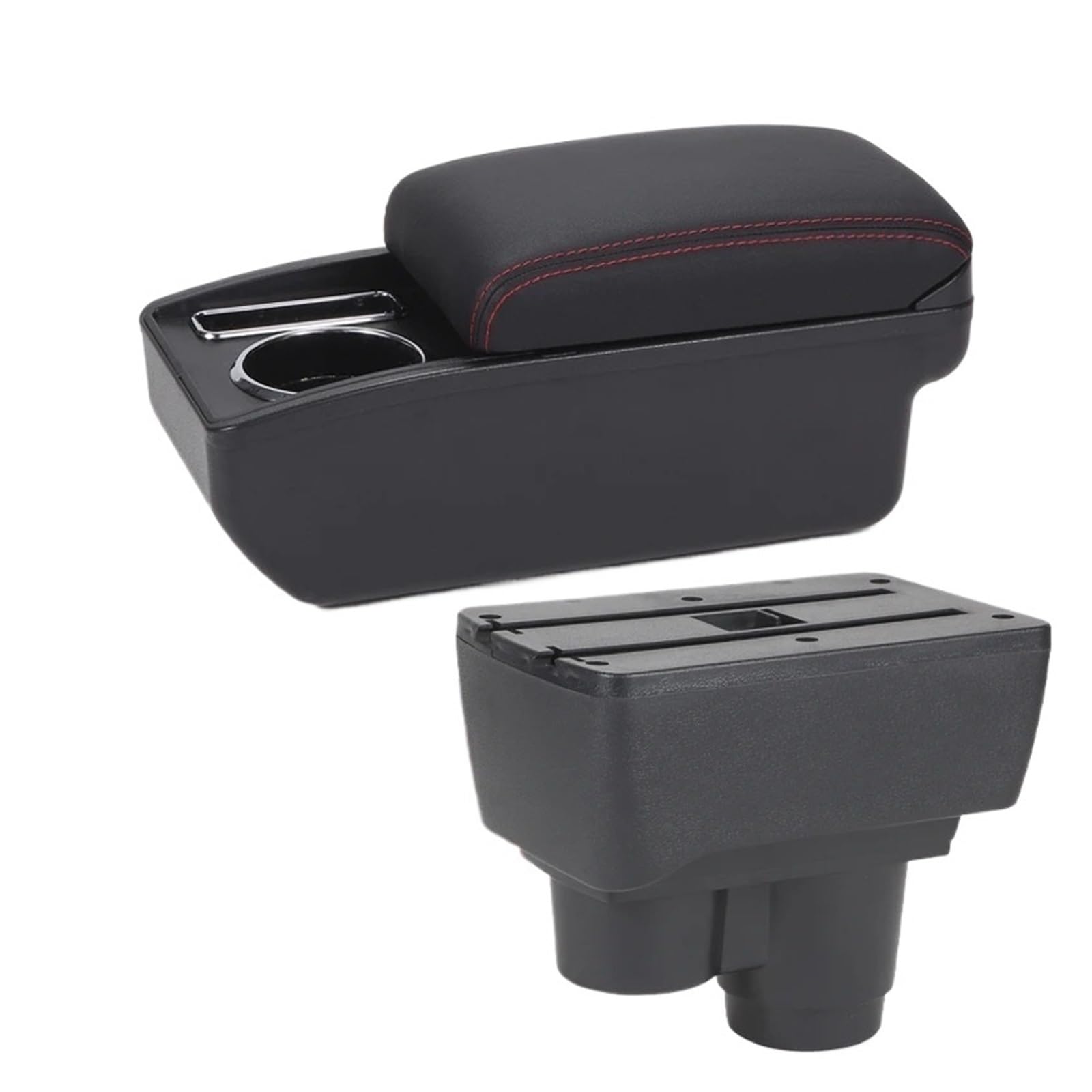 Umdjju C1 Black Red No Usb For Duster 2019-2024 Armrest Dedicated Retrofit Interior Storage Box Car Accessories Car Centre Console Armrest Box(C1 Black Red No Usb)
